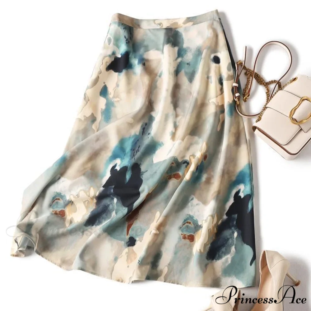 Satin Office Lady Silk Midi Skirts - Image 2