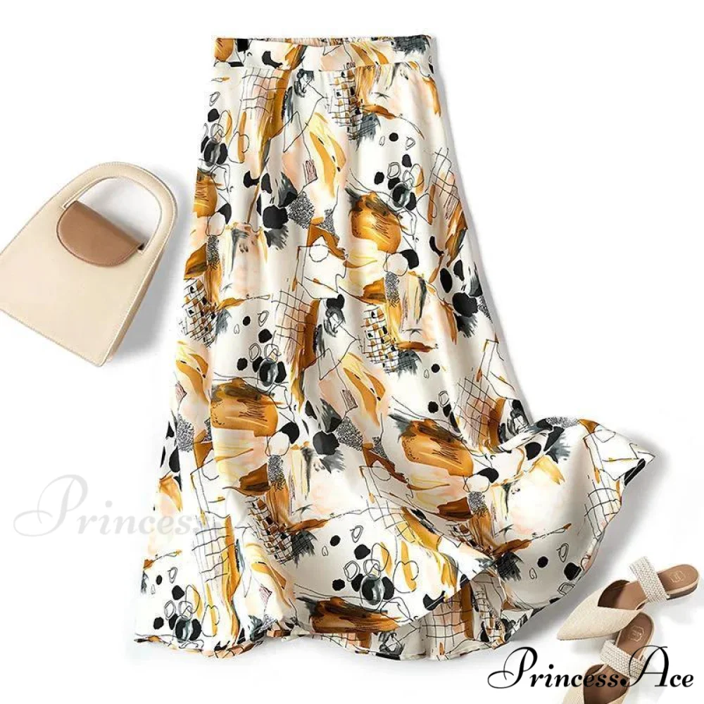 Satin Office Lady Silk Midi Skirts - Image 9
