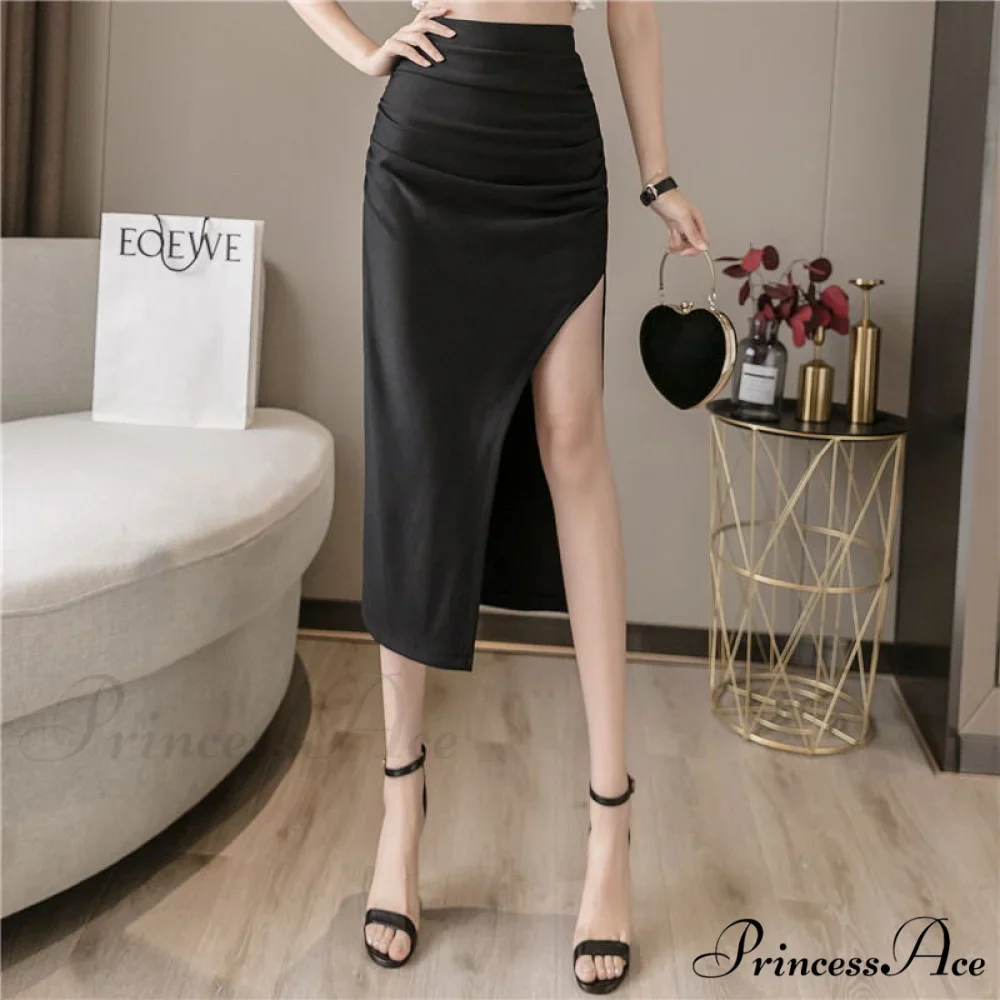 High Waist Black Slit Skirts - Image 2
