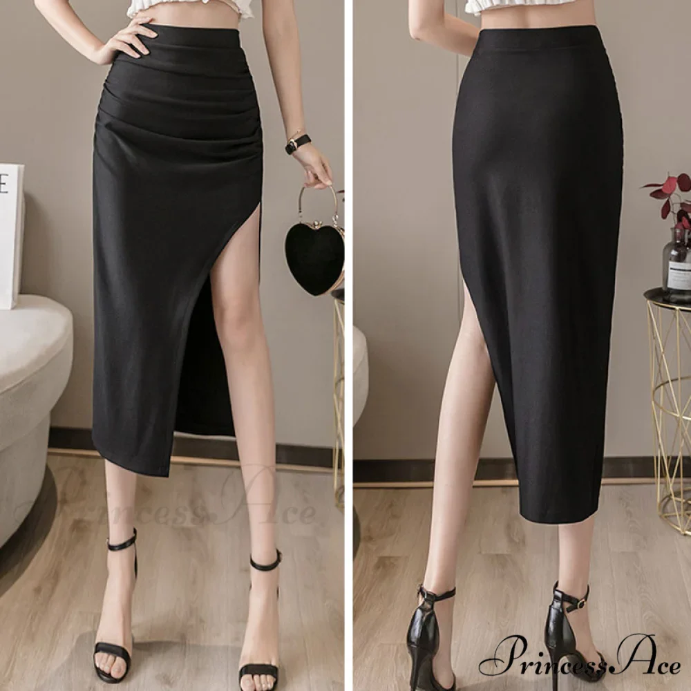 High Waist Black Slit Skirts - Image 3