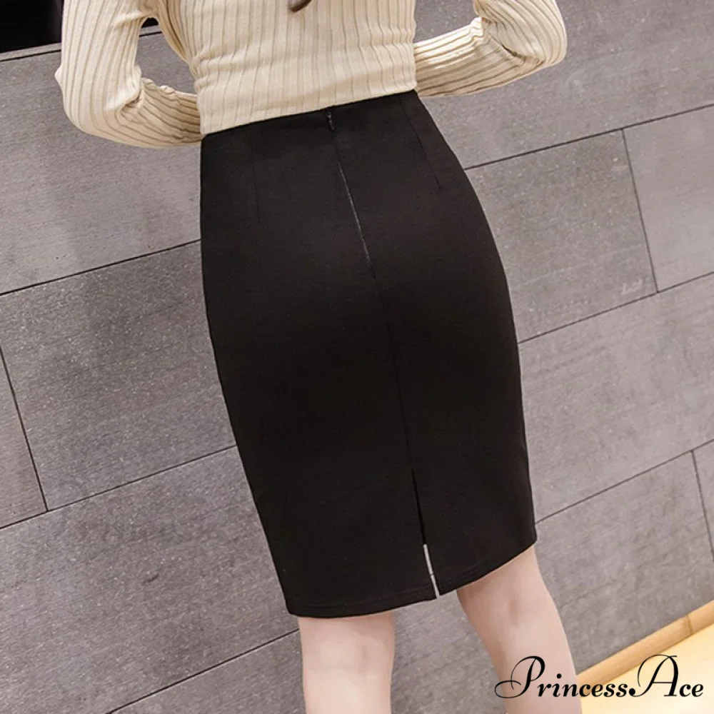 Black Oversized High Waist Work Slim Pencil Skirt - Image 2