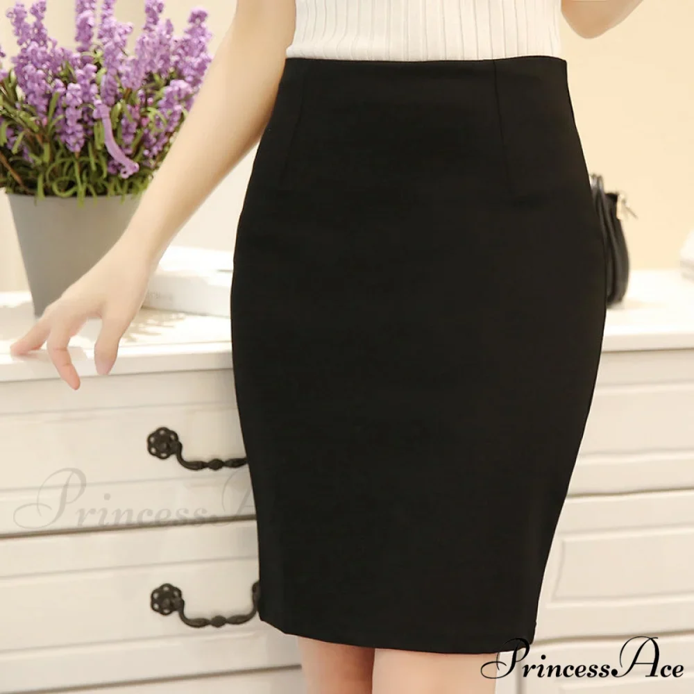 Black Oversized High Waist Work Slim Pencil Skirt - Image 6
