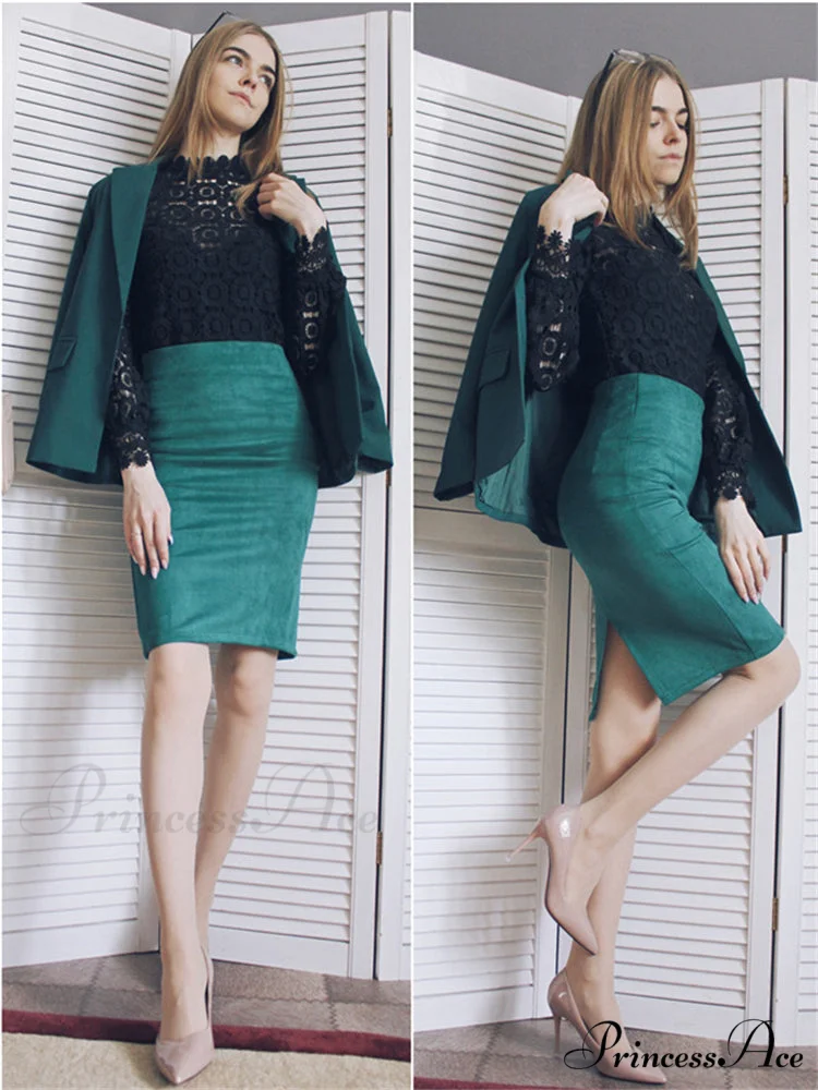 Multi Colors Korean Fashion Suede Midi Skirts - Image 4