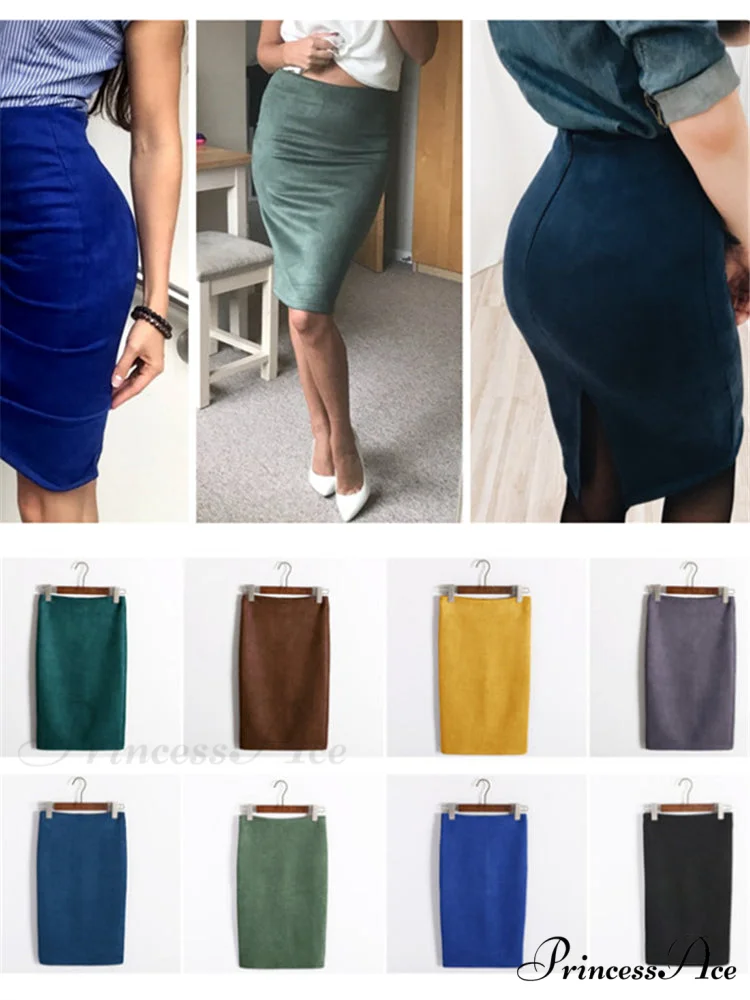 Multi Colors Korean Fashion Suede Midi Skirts - Image 5