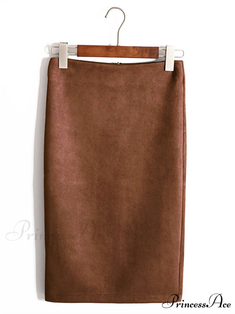 Multi Colors Korean Fashion Suede Midi Skirts - Image 9