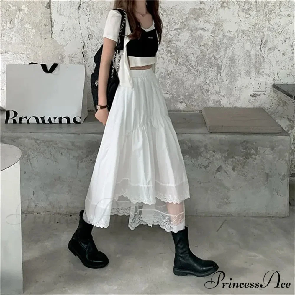 Black Gothic Lace Stitching Irregular Pleated Skirt - Image 2