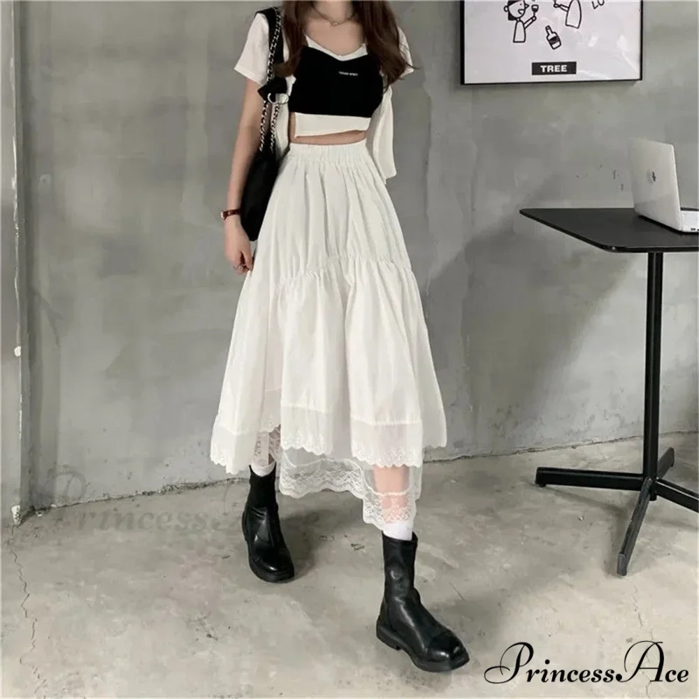 Black Gothic Lace Stitching Irregular Pleated Skirt - Image 3