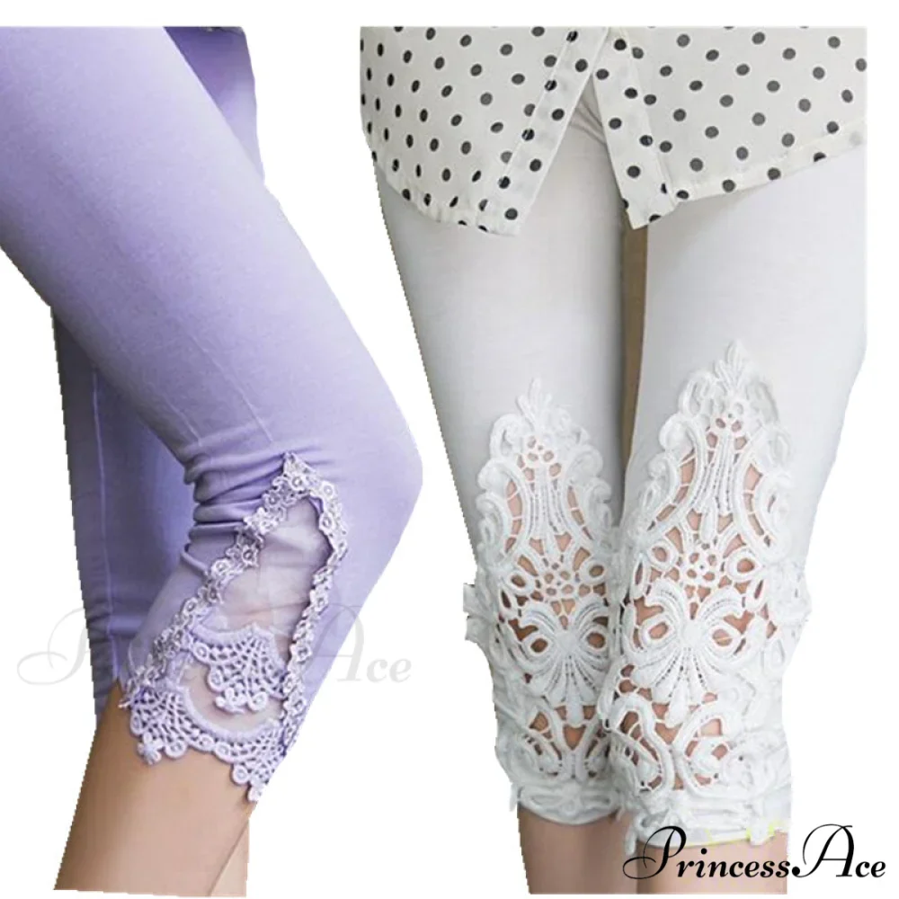 Hollow Lace Stretch Leggings - Image 4