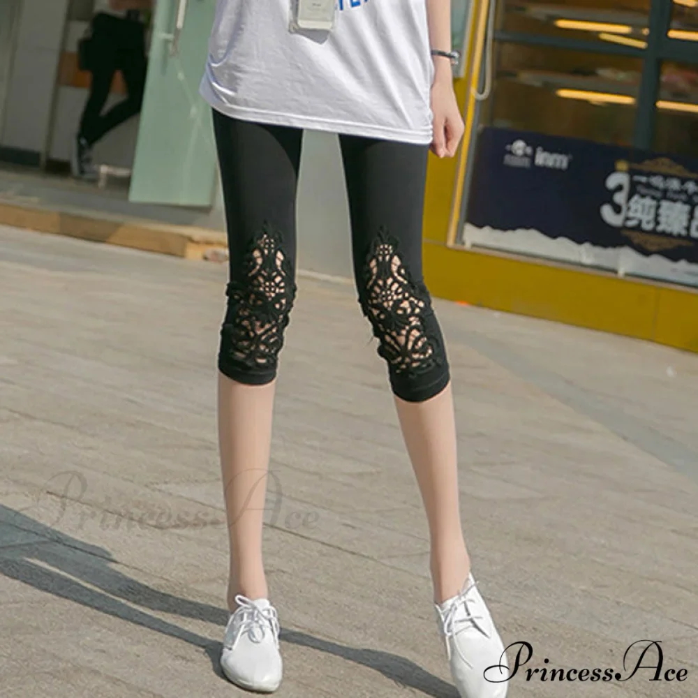 Hollow Lace Stretch Leggings - Image 5