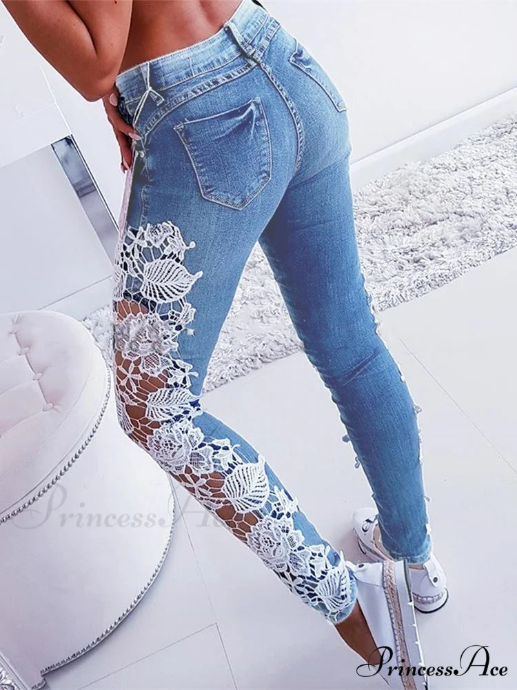Lace Floral Crochet Hollow-Out Jeans - Image 2