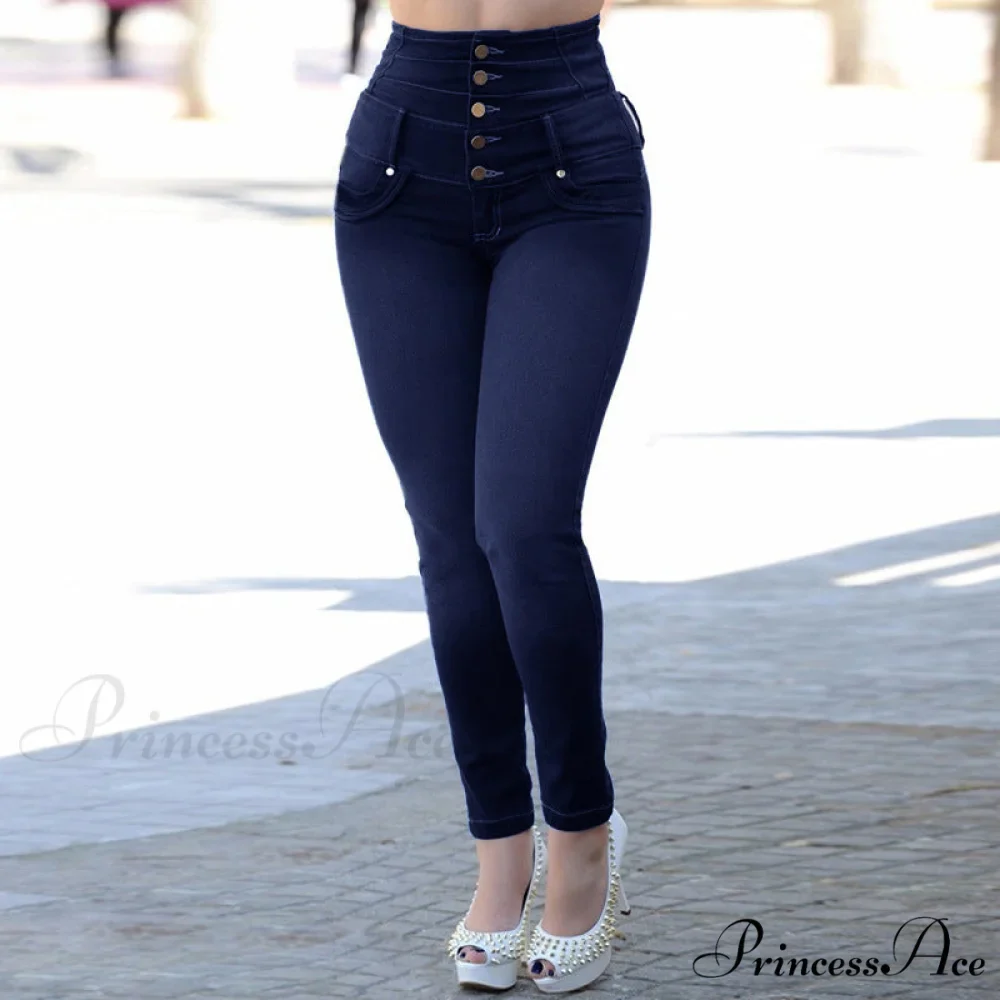 Buttons Female High Waist Jeans - Image 3