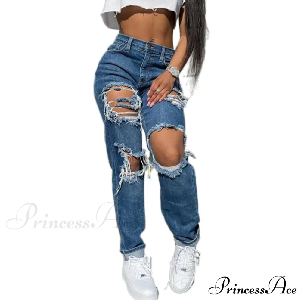 Hollow Out Ripped Straight Jeans - Image 2