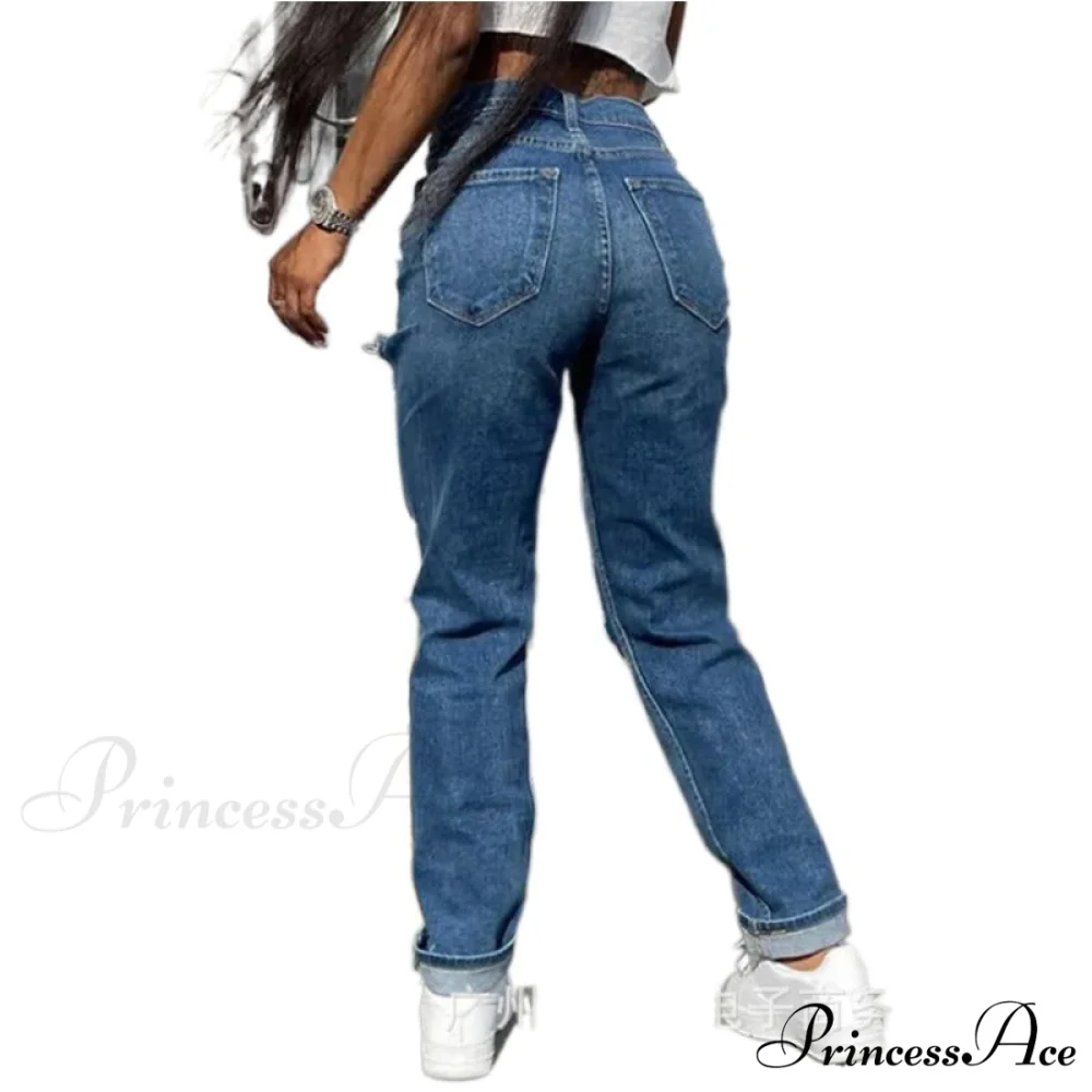 Hollow Out Ripped Straight Jeans - Image 3