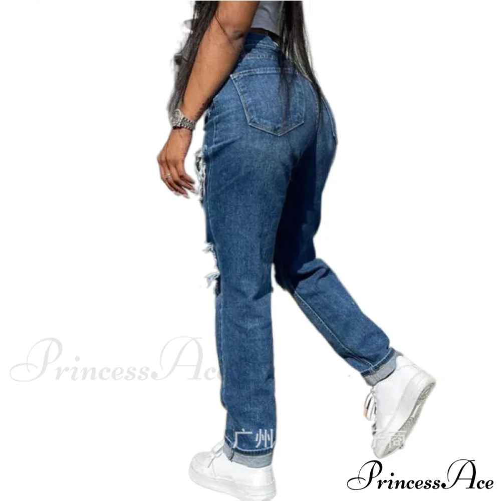 Hollow Out Ripped Straight Jeans - Image 4