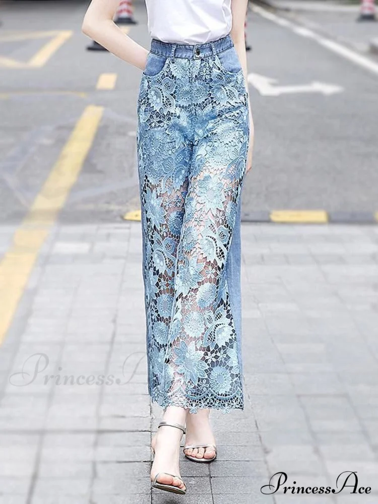 Loose Versatile Hollow Out Lace Pants - Image 2