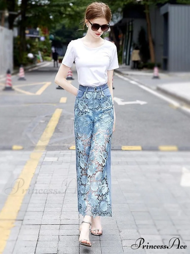 Loose Versatile Hollow Out Lace Pants - Image 5