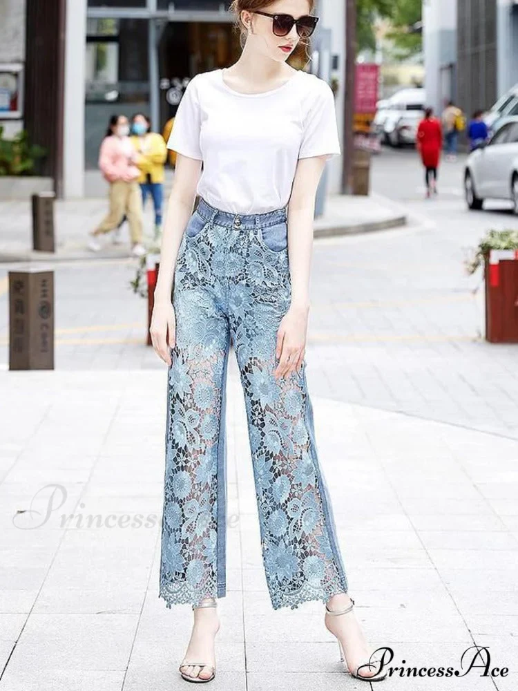 Loose Versatile Hollow Out Lace Pants - Image 6