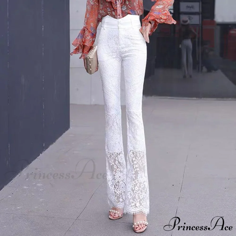 Elegant Vintage Lace Hollow Out Flare Pants - Image 2