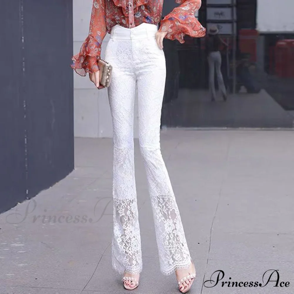 Elegant Vintage Lace Hollow Out Flare Pants - Image 3