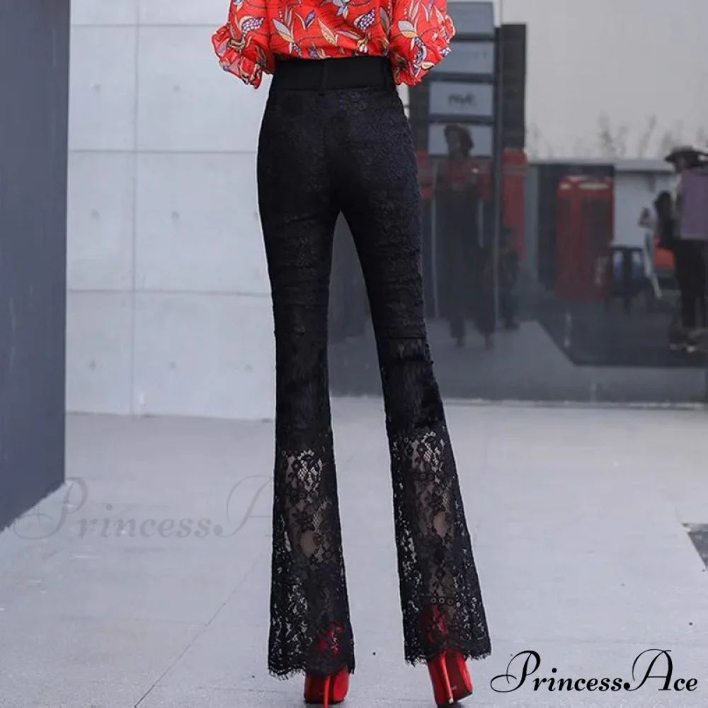 Elegant Vintage Lace Hollow Out Flare Pants - Image 5