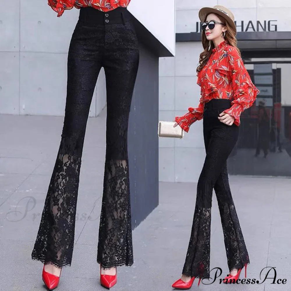 Elegant Vintage Lace Hollow Out Flare Pants - Image 6