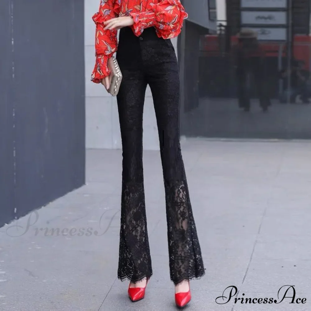Elegant Vintage Lace Hollow Out Flare Pants - Image 7