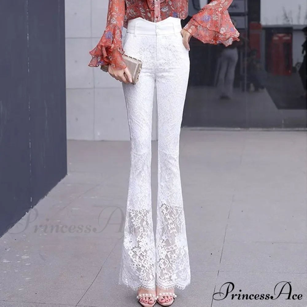 Elegant Vintage Lace Hollow Out Flare Pants - Image 8