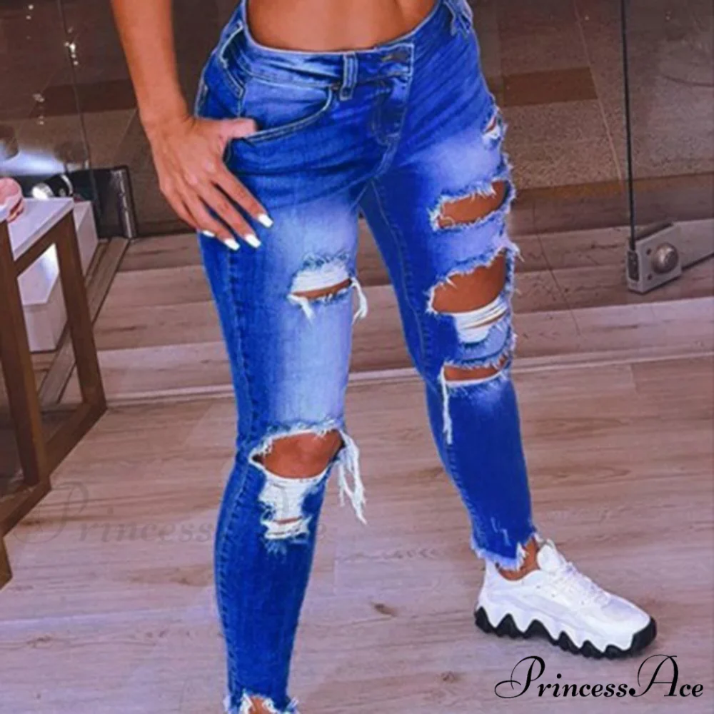 2024 Low Waist Hip Lift Ripped Holes Skinny Pants - Image 2