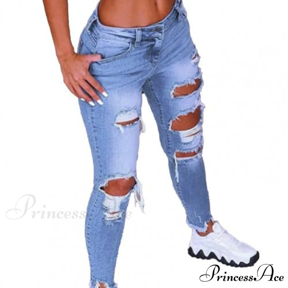 2024 Low Waist Hip Lift Ripped Holes Skinny Pants - Image 8