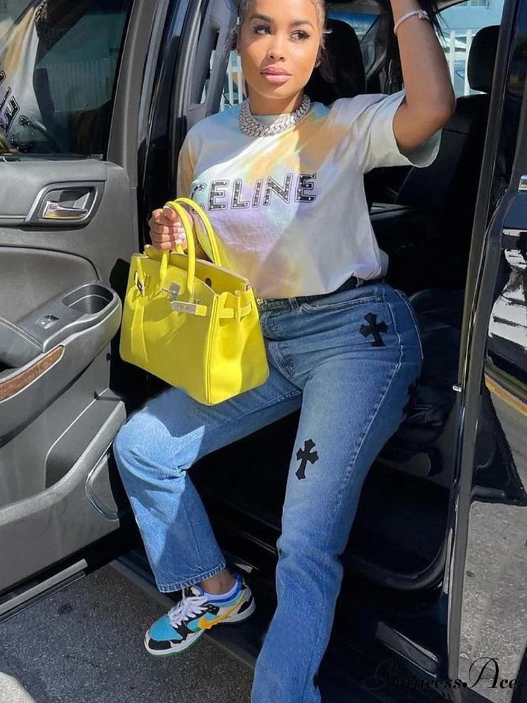 Casual Cross Printed Baggy Jeans - Image 6