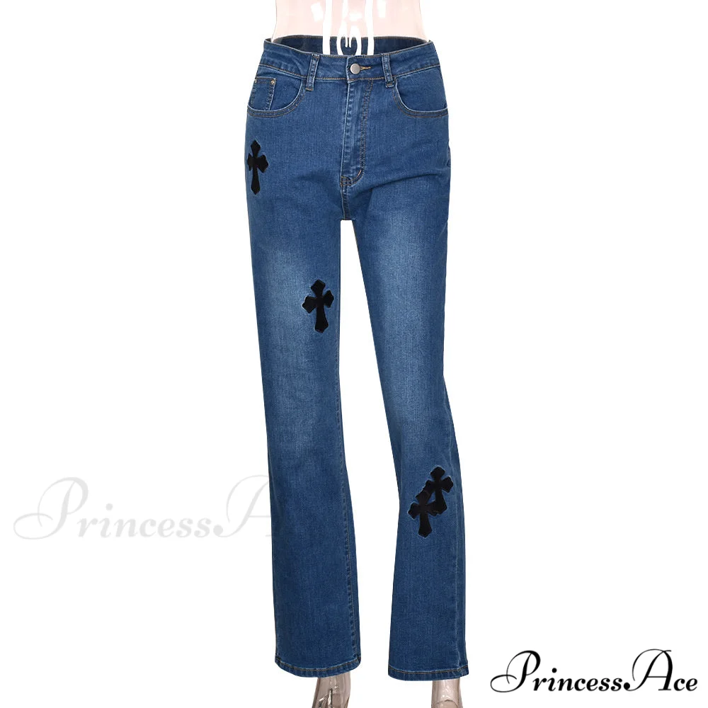 Casual Cross Printed Baggy Jeans - Image 7