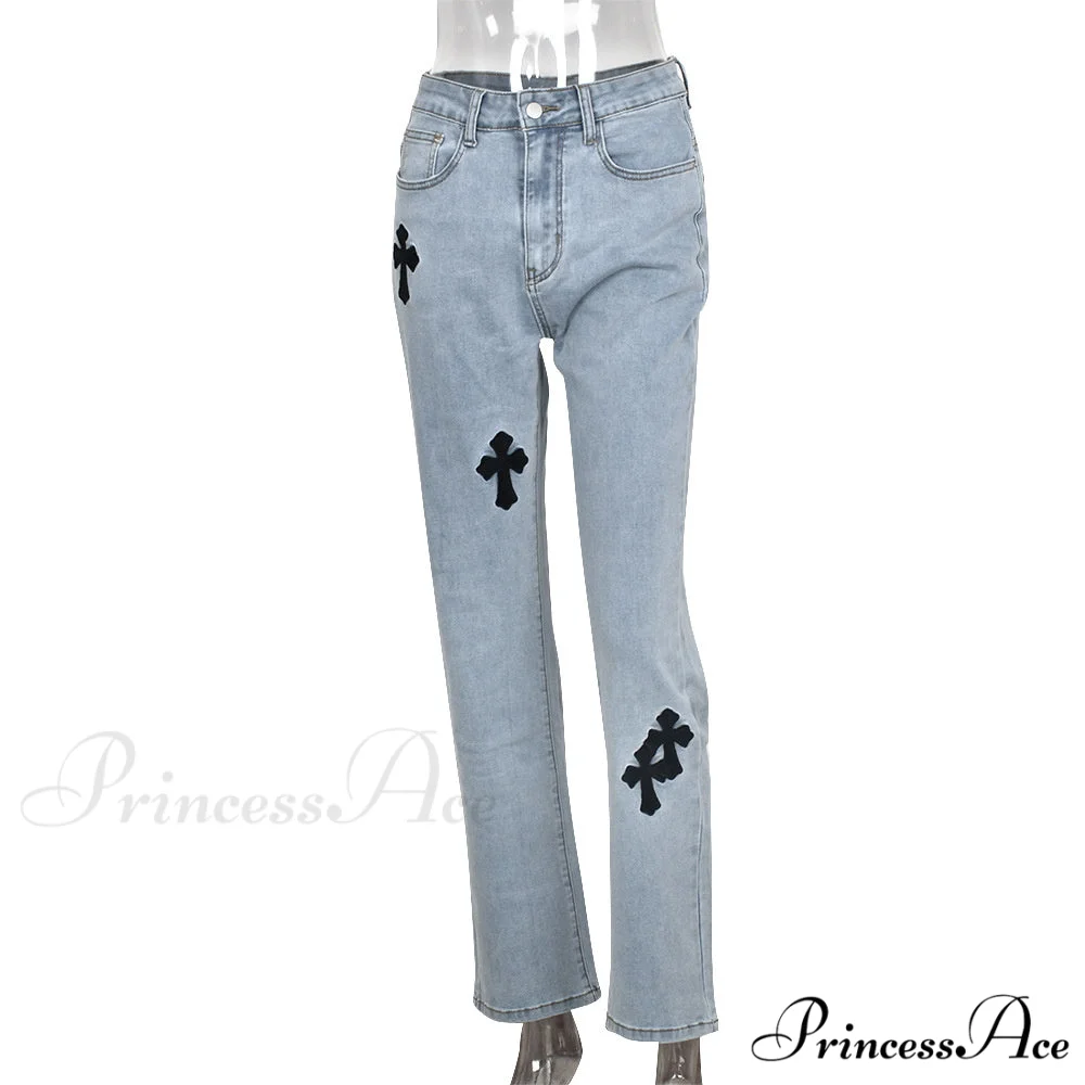 Casual Cross Printed Baggy Jeans - Image 8