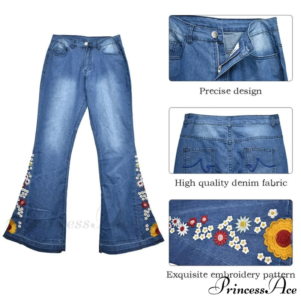 Embroidered Denim Bell Bottom Pants - Image 4