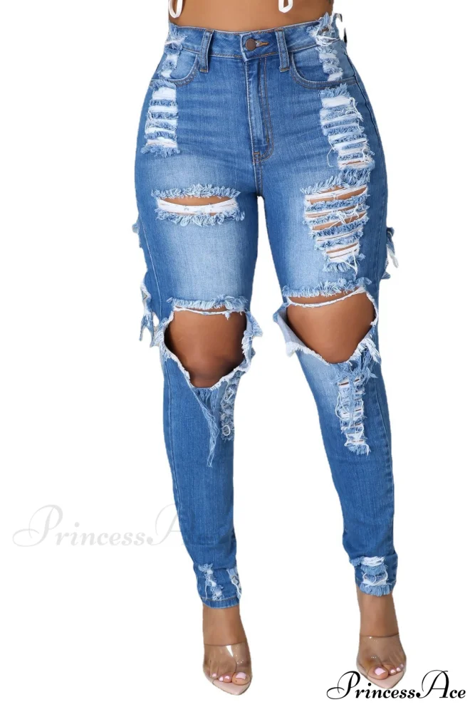Hole Ripped High Waist Push Up Pants - Image 2