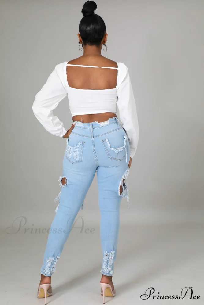 Hole Ripped High Waist Push Up Pants - Image 3