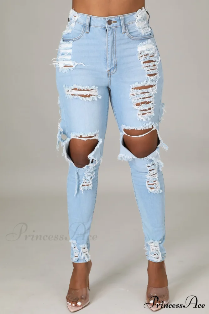 Hole Ripped High Waist Push Up Pants - Image 4