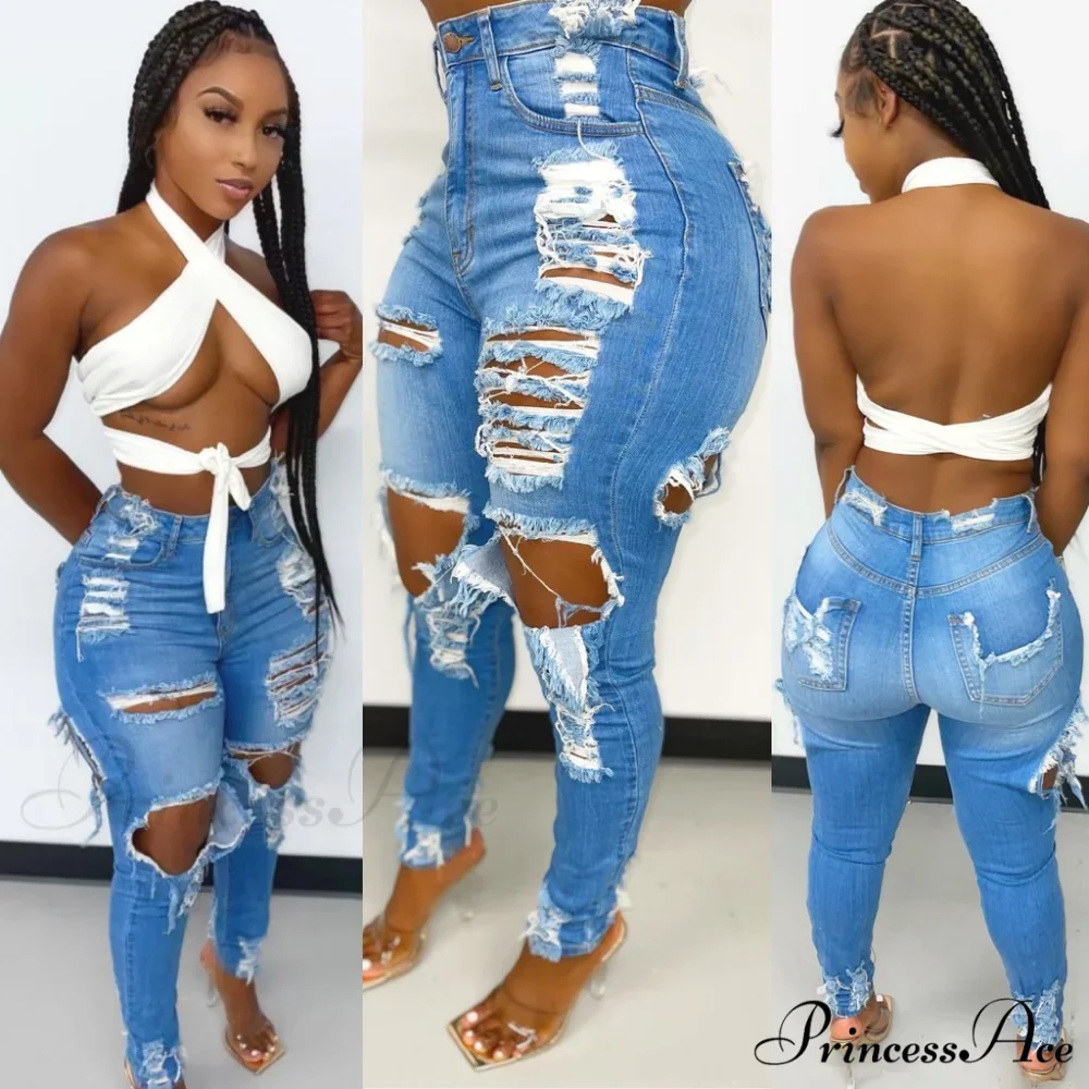 Hole Ripped High Waist Push Up Pants - Image 5