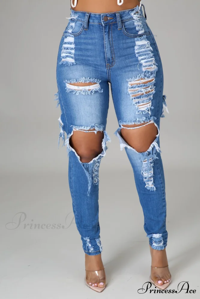 Hole Ripped High Waist Push Up Pants - Image 6