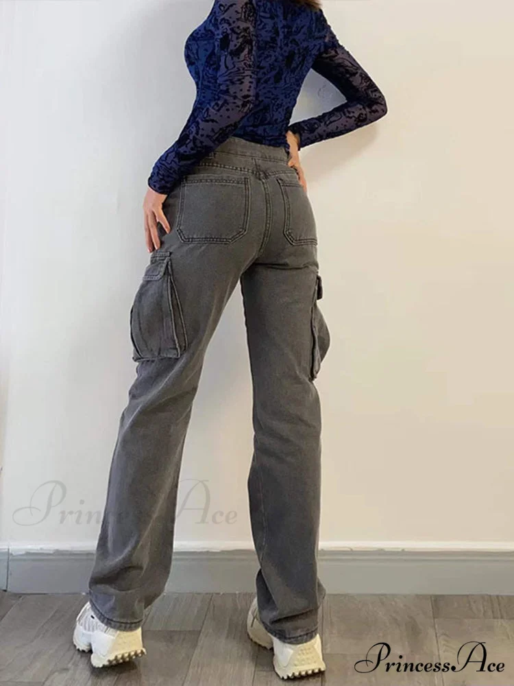 Straight High Waist Vintage Cargo Trousers - Image 2