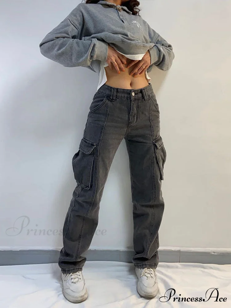 Straight High Waist Vintage Cargo Trousers - Image 7