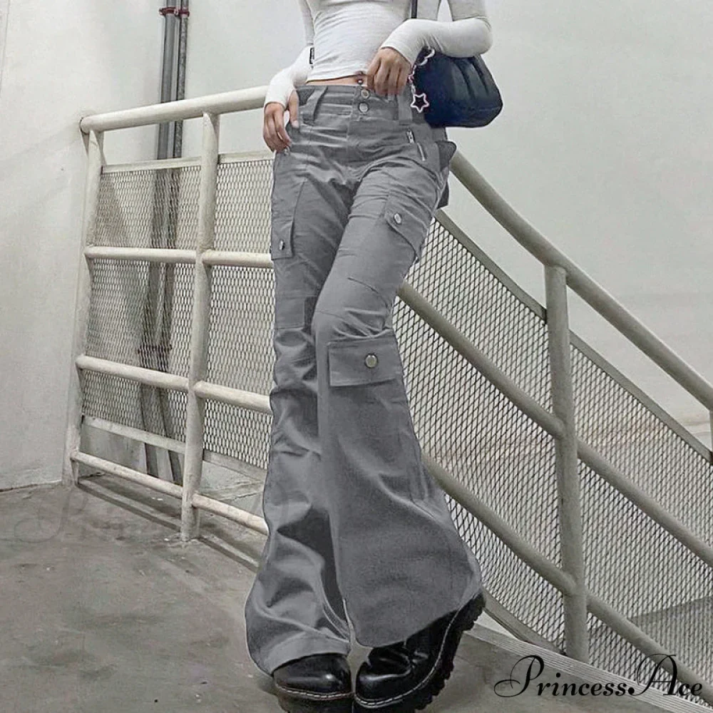 Gray Casual Stitched Pocket Cargo Pants - Image 3