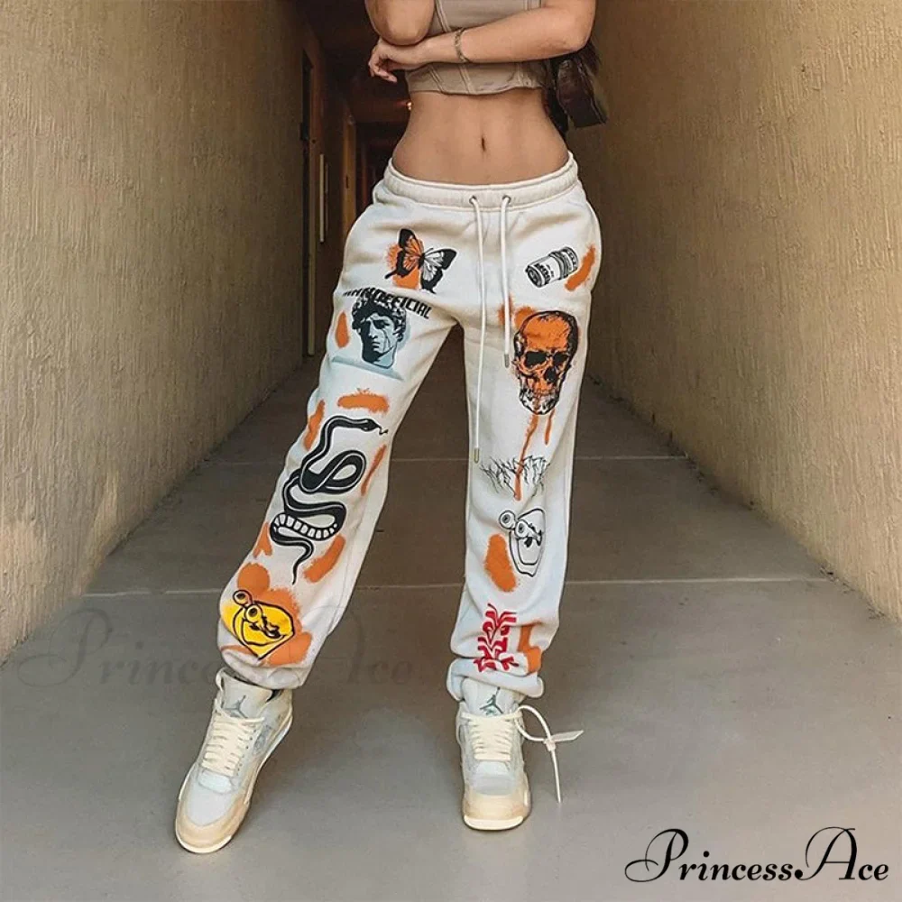 Harajuku Butterfly Skull Printed Trousers - Image 2