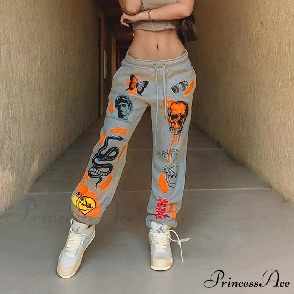 Harajuku Butterfly Skull Printed Trousers - Image 3