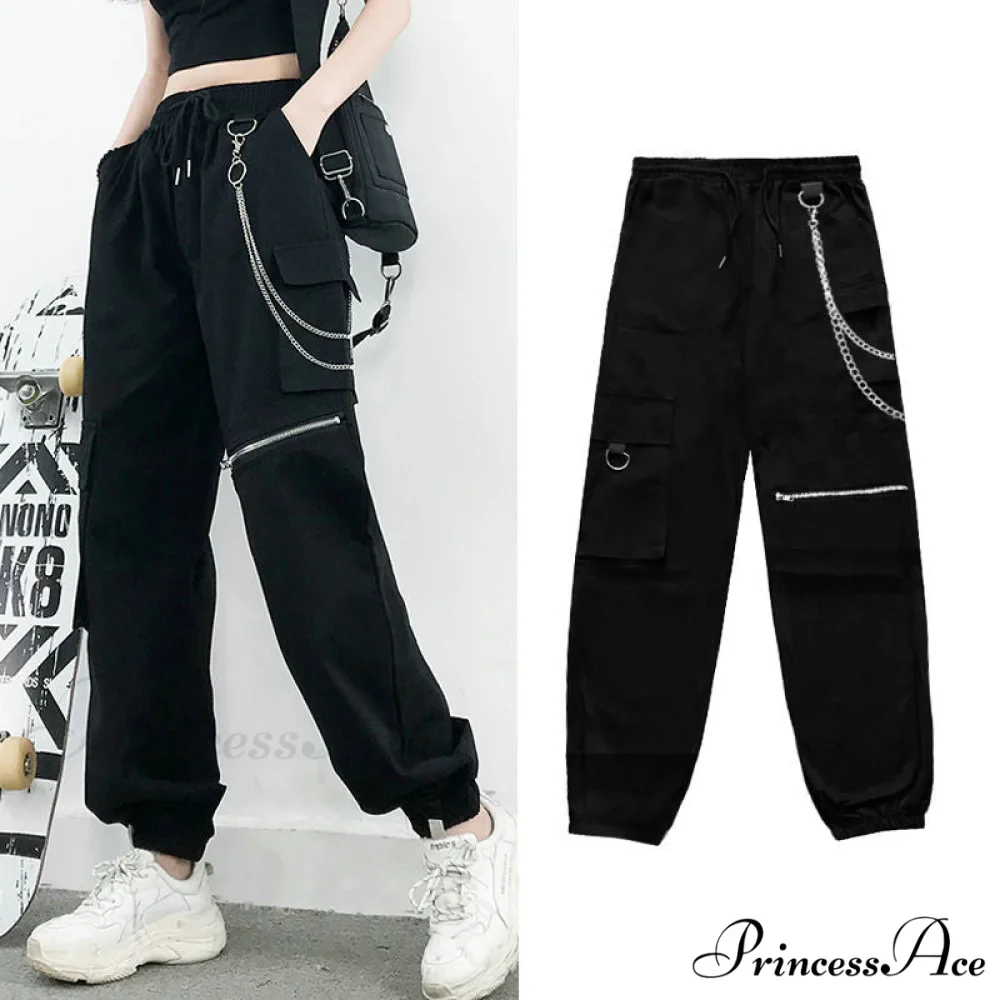 Punk Black Female Joggers Cargo Pants - Image 10