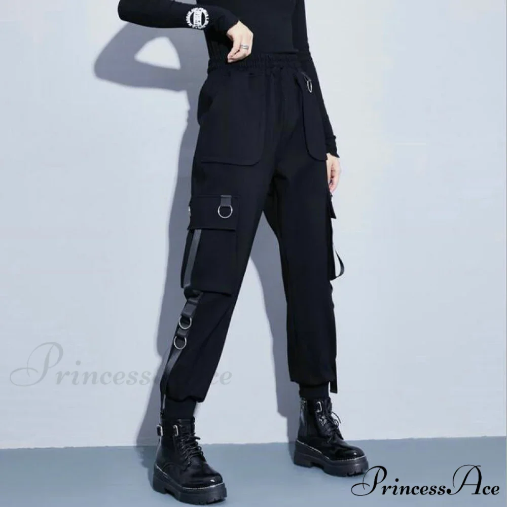 Punk Black Female Joggers Cargo Pants - Image 3