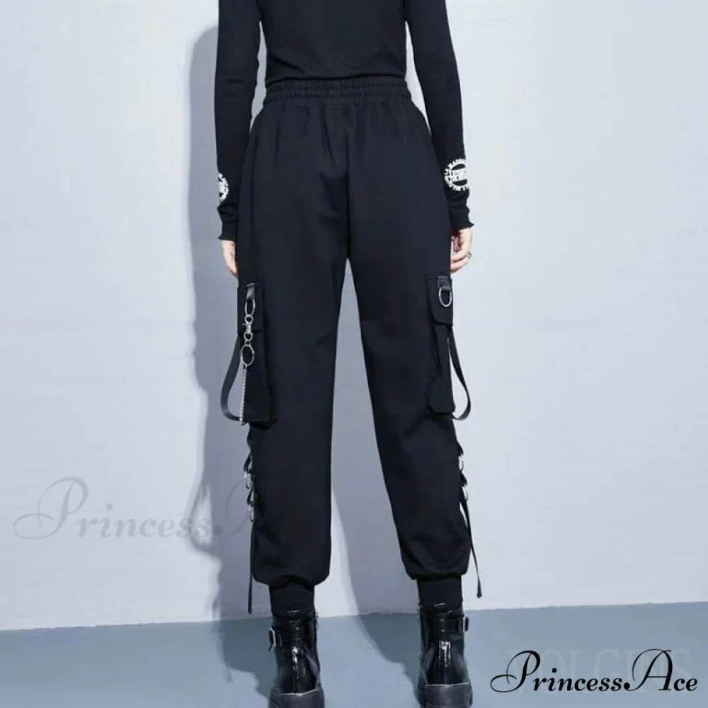 Punk Black Female Joggers Cargo Pants - Image 6