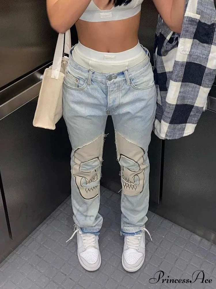 Sifreyr Skeleton Patterned Low Waist Jeans - Image 4
