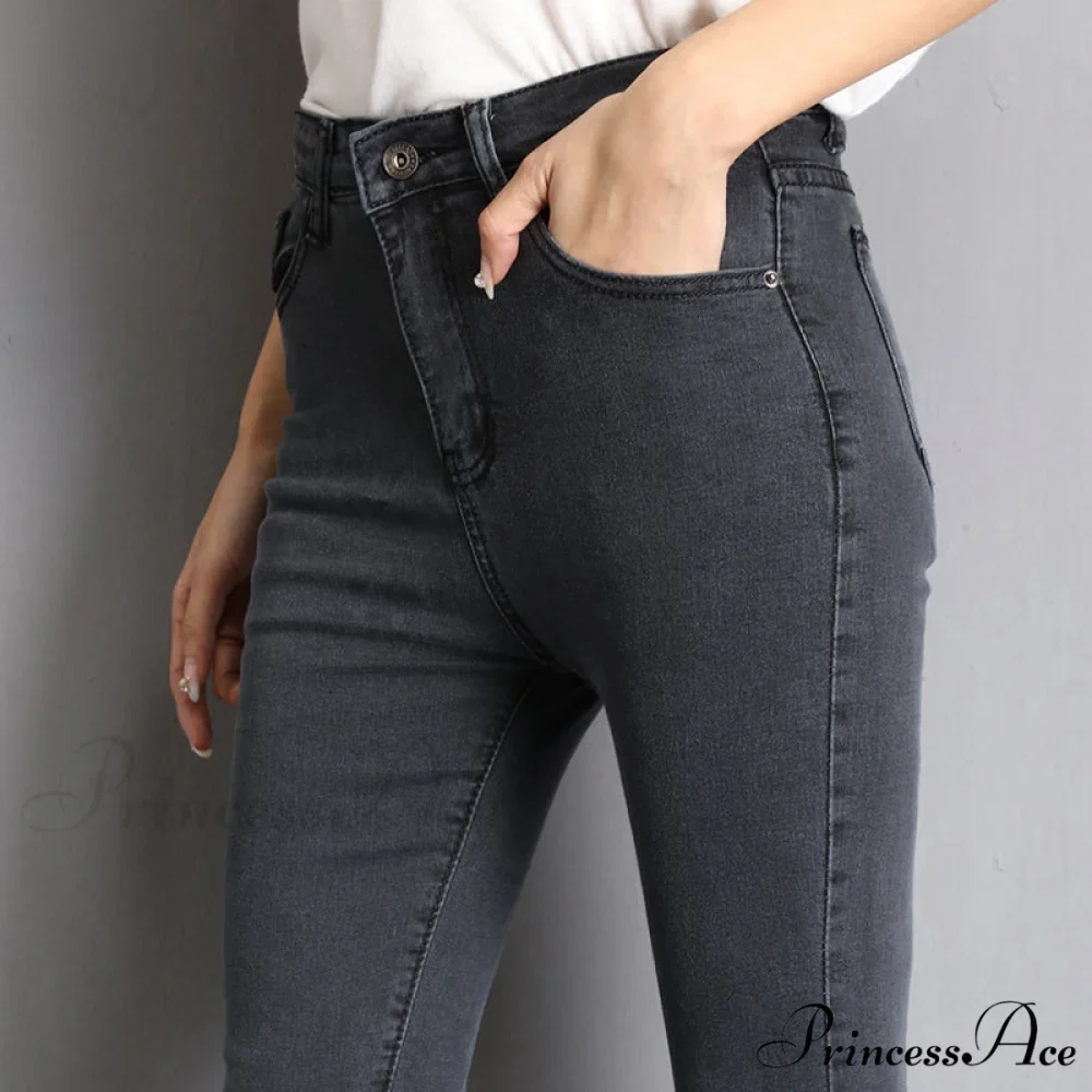 Blue Gray Black Woman High Elastic Jeans - Image 3