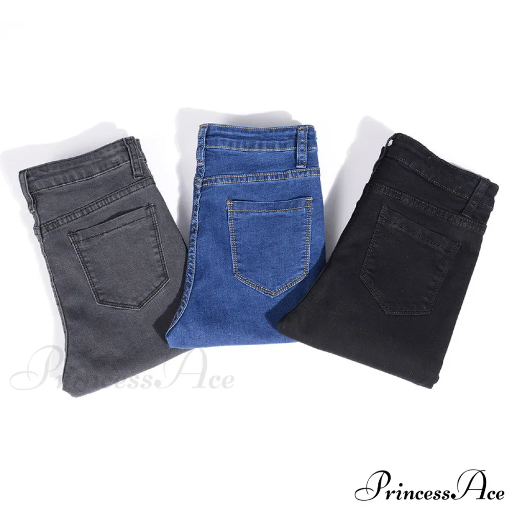 Blue Gray Black Woman High Elastic Jeans - Image 5