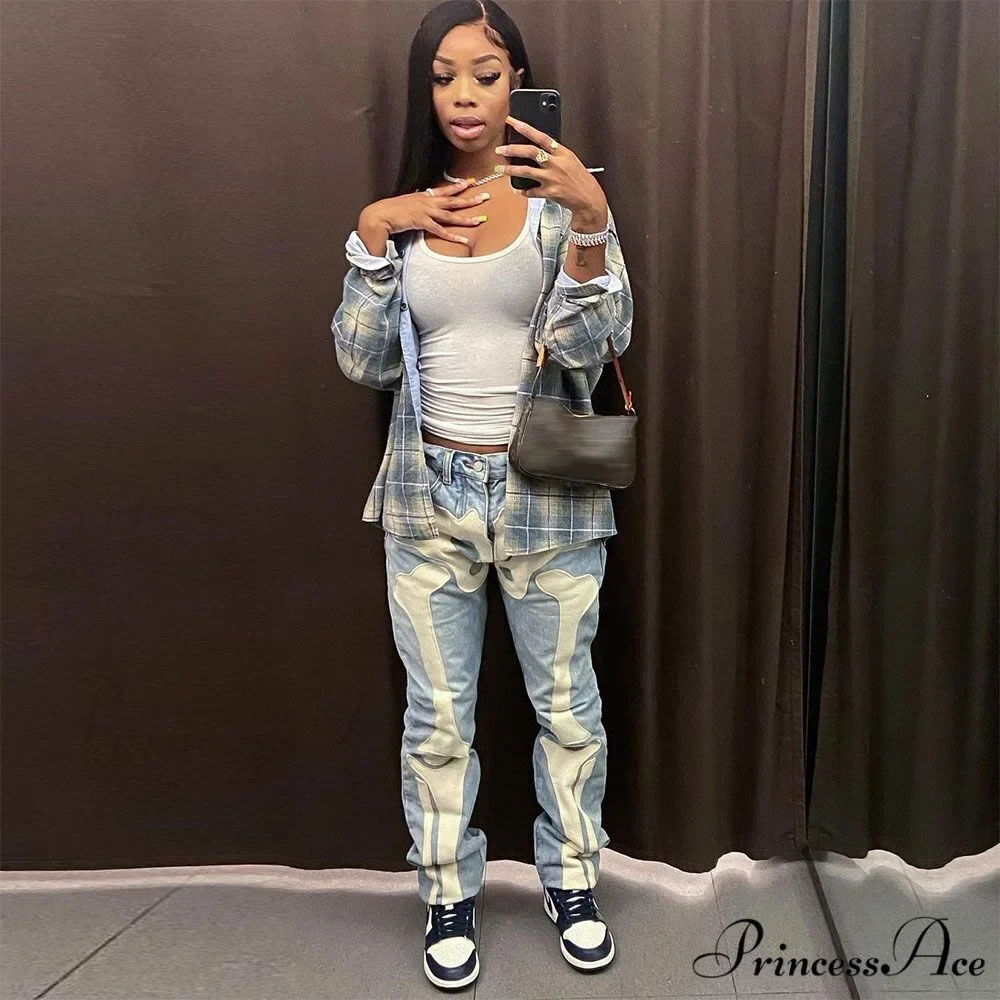 Skeleton Patterned Low Rise Jeans - Image 6
